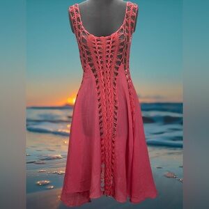 Bai Li Coral Crochet Swim Suit Coverup Dress Size S